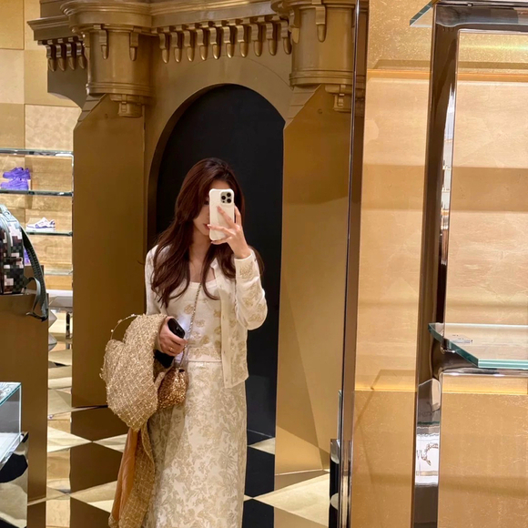 Butterfly Golden Brocade Cream Midi Skirt - Picture 3 of 7